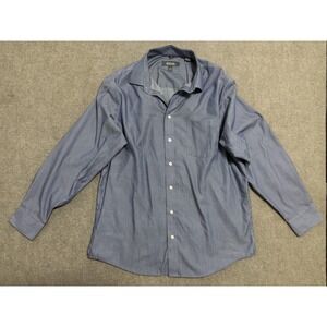 Kenneth Cole Reaction Shirt Mens Large Blue Regular Fit Non Iron Striped‎ Pocket